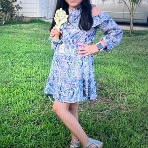 Girls cold shoulder woven dress art class